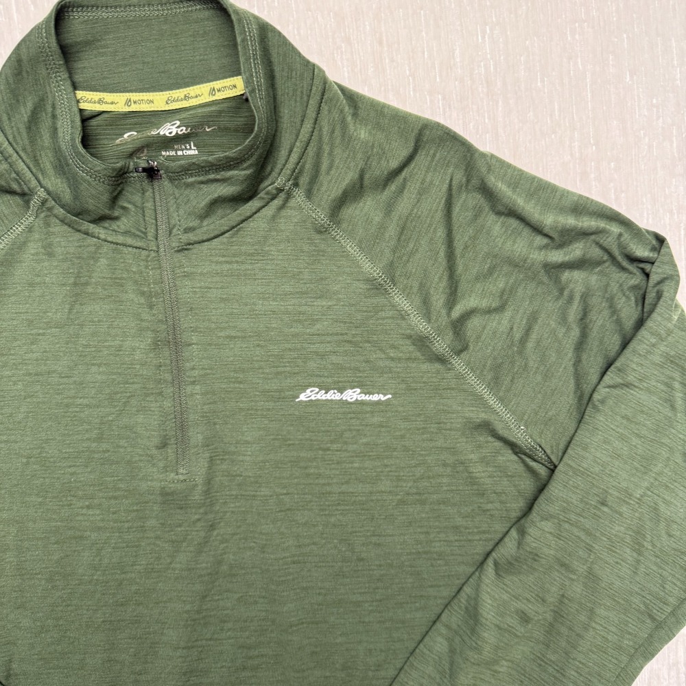 Eddie Bauer Quarter Zip Jersey Motion Free Dry Shirt Mens Large Green Stretch - Picture 3 of 13